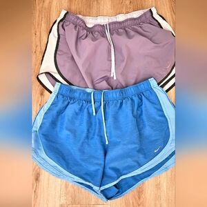 Nike Women's Dual Pack Purple and Blue Athletic Shorts